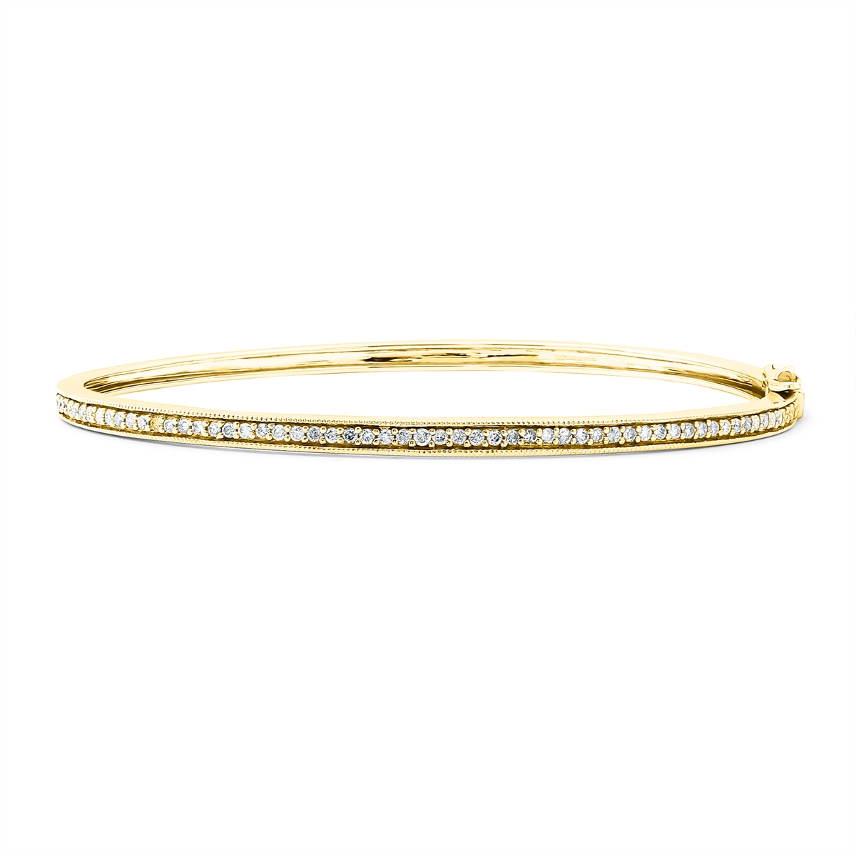 Women’s golden bangle-14K Yellow Gold Bangle Bracelet w/ Bead Set Diamonds, Straight 0.58 carat