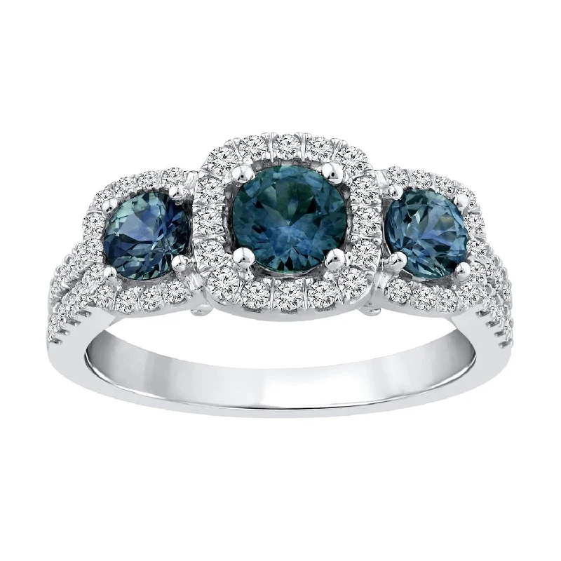 Women’s vintage diamond solitaire engagement ring-Three Stone Blue Sapphire and Diamond Ring