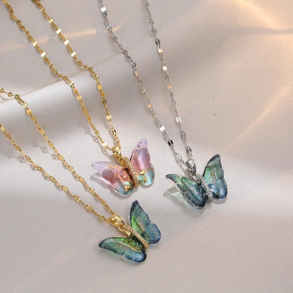 Women’s sterling silver necklace-Sweet Butterfly Titanium Steel Inlay Zircon Pendants Pendant Necklace