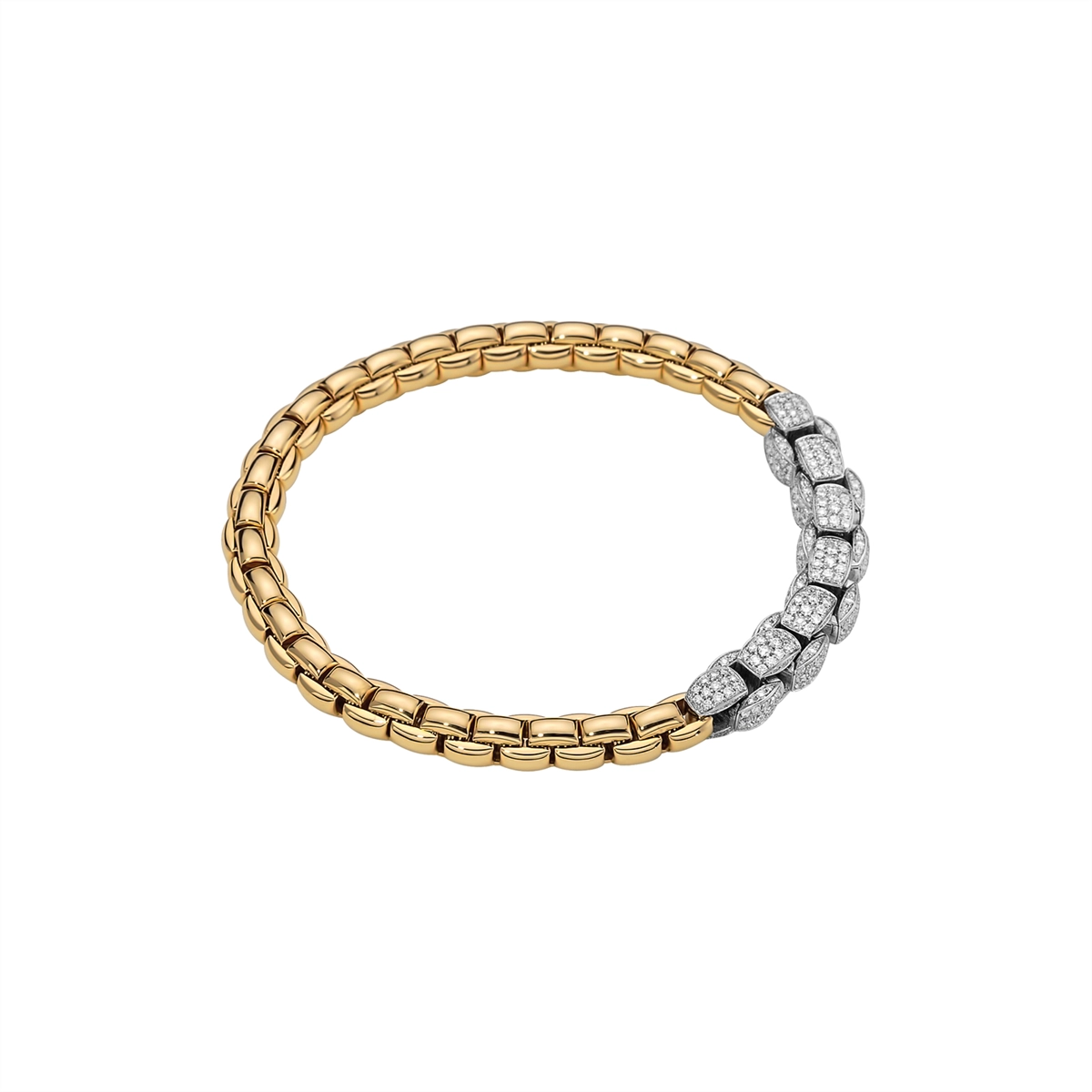 Women’s simple gold bracelet-Fope 18K Yellow and White Gold Eka Collection Pave Diamond Bracelet, Medium Size