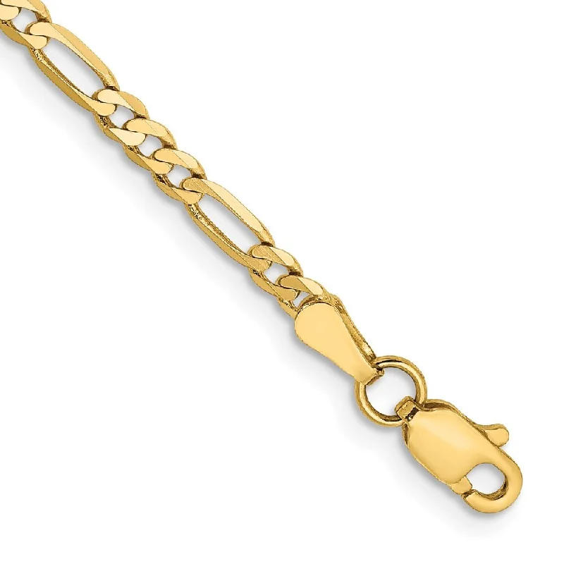 Women’s elegant bangle-14k Yellow Gold 2.75mm Flat Figaro Chain Bracelet, 6"