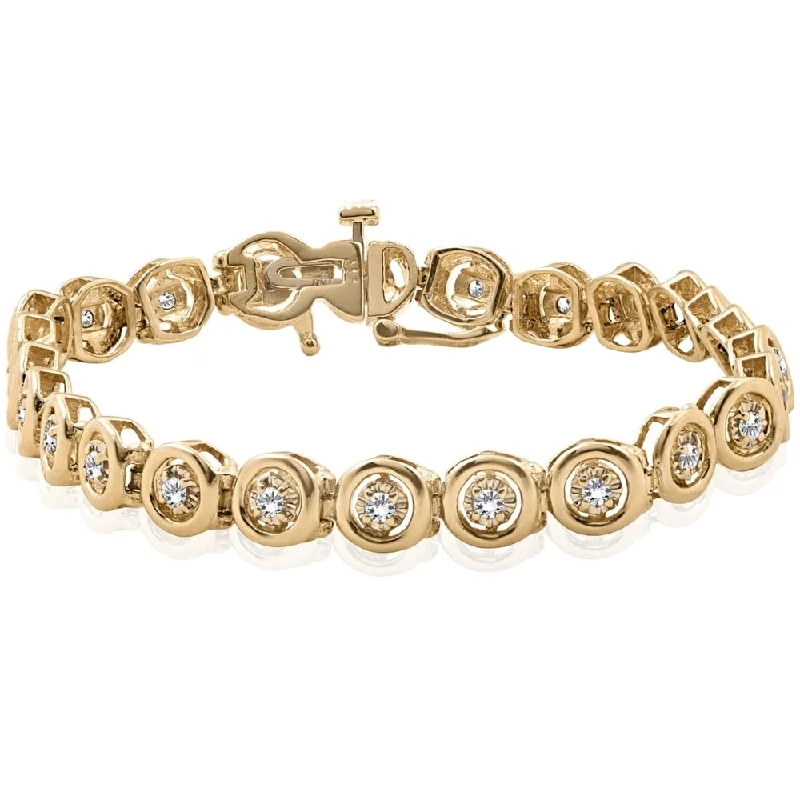 Women’s bridal bracelet-Pompeii3 14k Yellow Gold 3/4 ct TDW Diamond Tennis Bracelet 15 Grams 6.8mm Wide (I/SI) - White