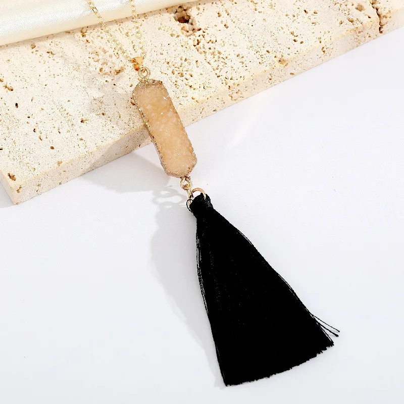 Beige Long Black Tassel