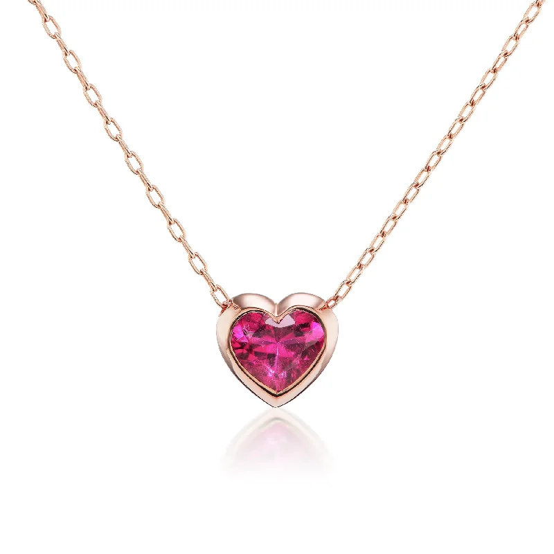 Women’s vintage charm necklace-One of a Kind Large Bezel Set Rubellite Heart Necklace