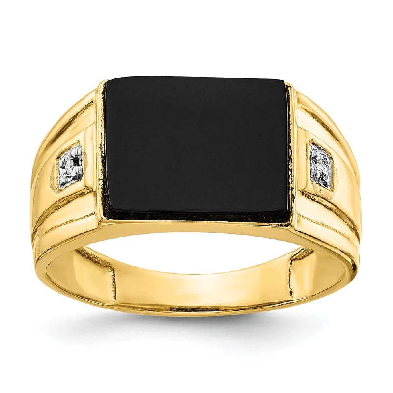 Women’s oval engagement ring-14K Yellow Gold Men's Real Diamond and Black Onyx Signet Ring