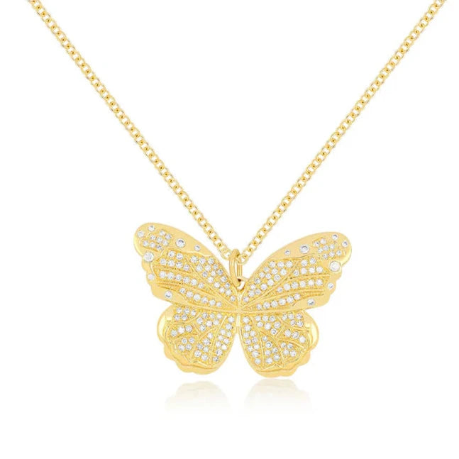 Women’s layered chain necklace-Pave Diamond Jumbo Butterfly Necklace