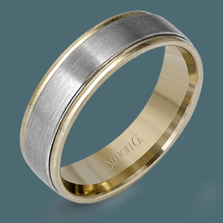 Women’s alternative engagement ring-A center of brushed platinum is encircled by twin ribbons of striking rose gold in this stunning men's contemporary two-tone wedding band.