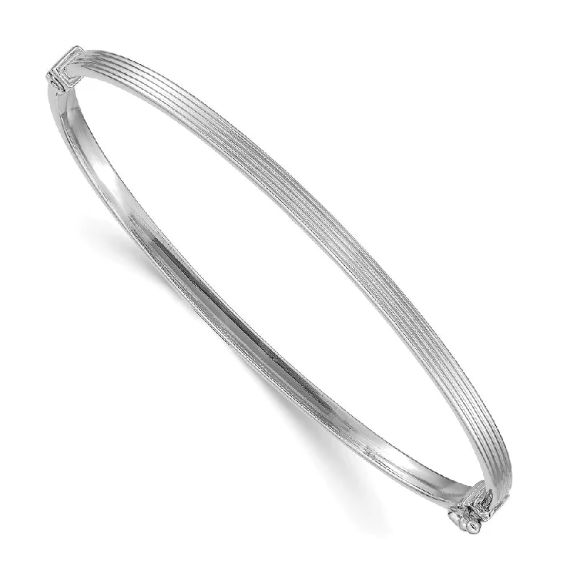 Women’s high-end bracelet-14k White Gold Polished Textured Hinged Bangle Bracelet-WBC-DB627