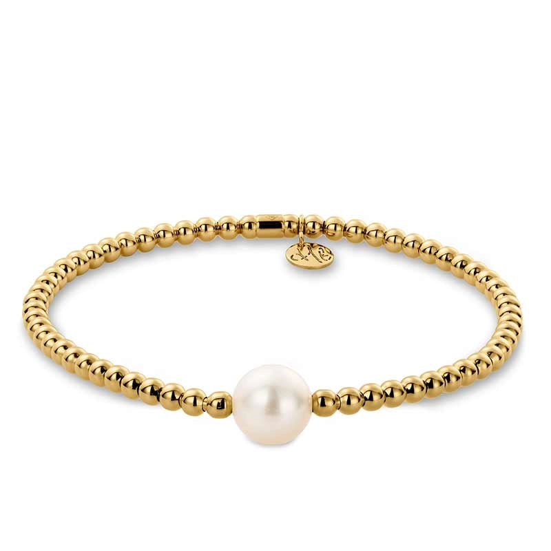 Women’s anniversary bracelet-Hulchi Belluni 18K Yellow Gold Tresore Stretch Pearl Bracelet