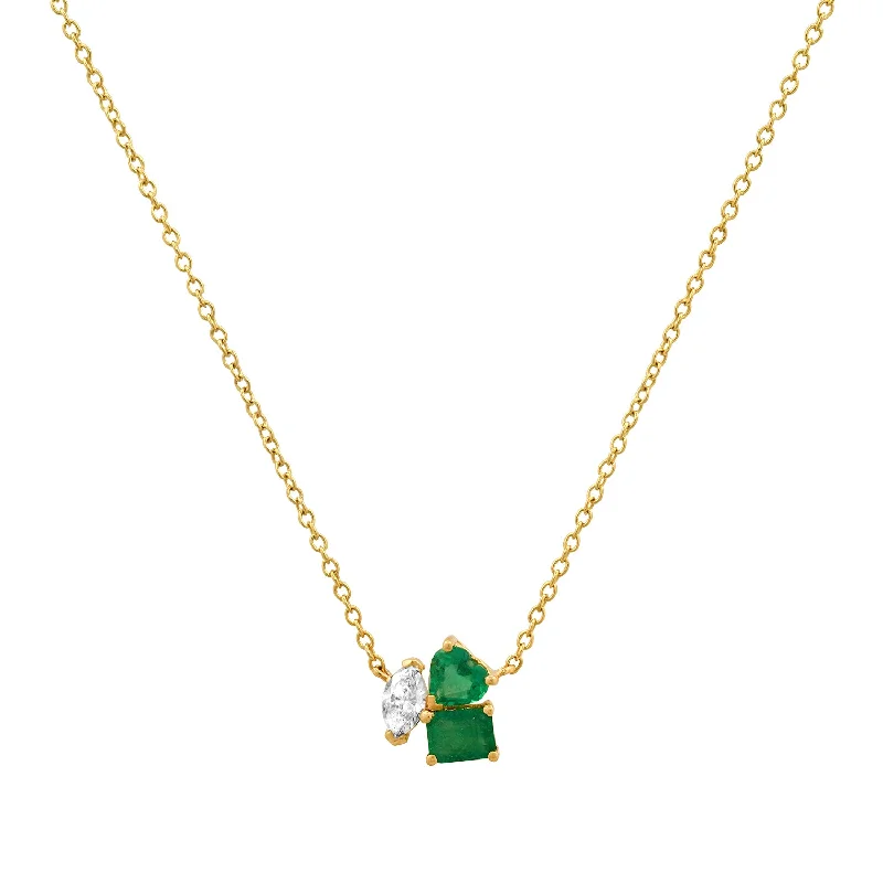 Women’s engagement necklace-Multi Shape Diamond & Emerald Necklace