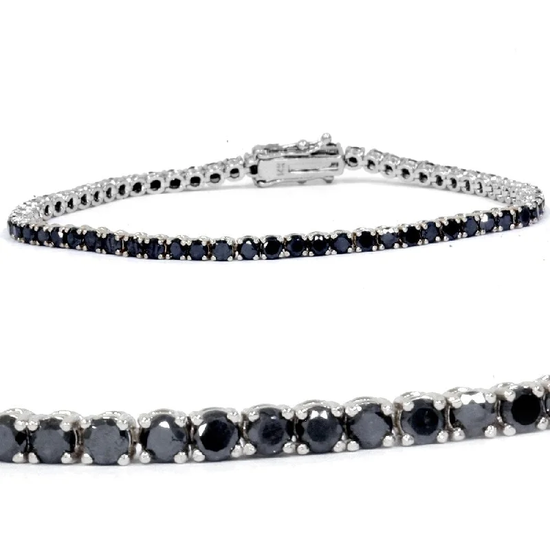 Women’s wedding bracelet-Pompeii3 14k White Gold 3 ct TDW Black Diamond Tennis Bracelet 7" with Double Lock Clasp