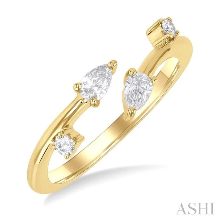 Women’s custom engagement ring designs-1/4 ctw Open Bypass Pear and Round Cut Diamond Fashion Ring in 14K Yellow Gold