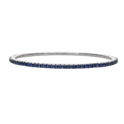 Women’s textured bracelet-Extensible 18K White Gold Blue Sapphire Stretch Bracelet