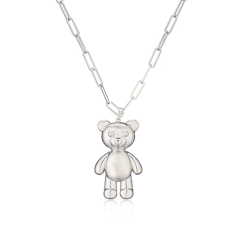 White Gold Color Bear Necklace