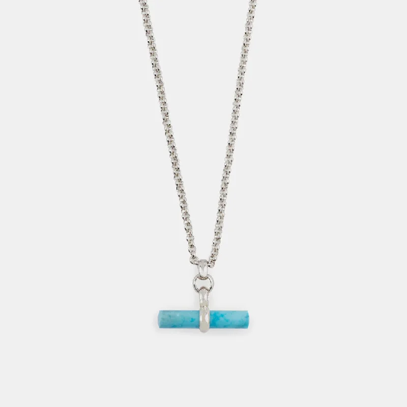 Women’s chain necklace with pendant-Silver Turquoise T-Bar Necklace