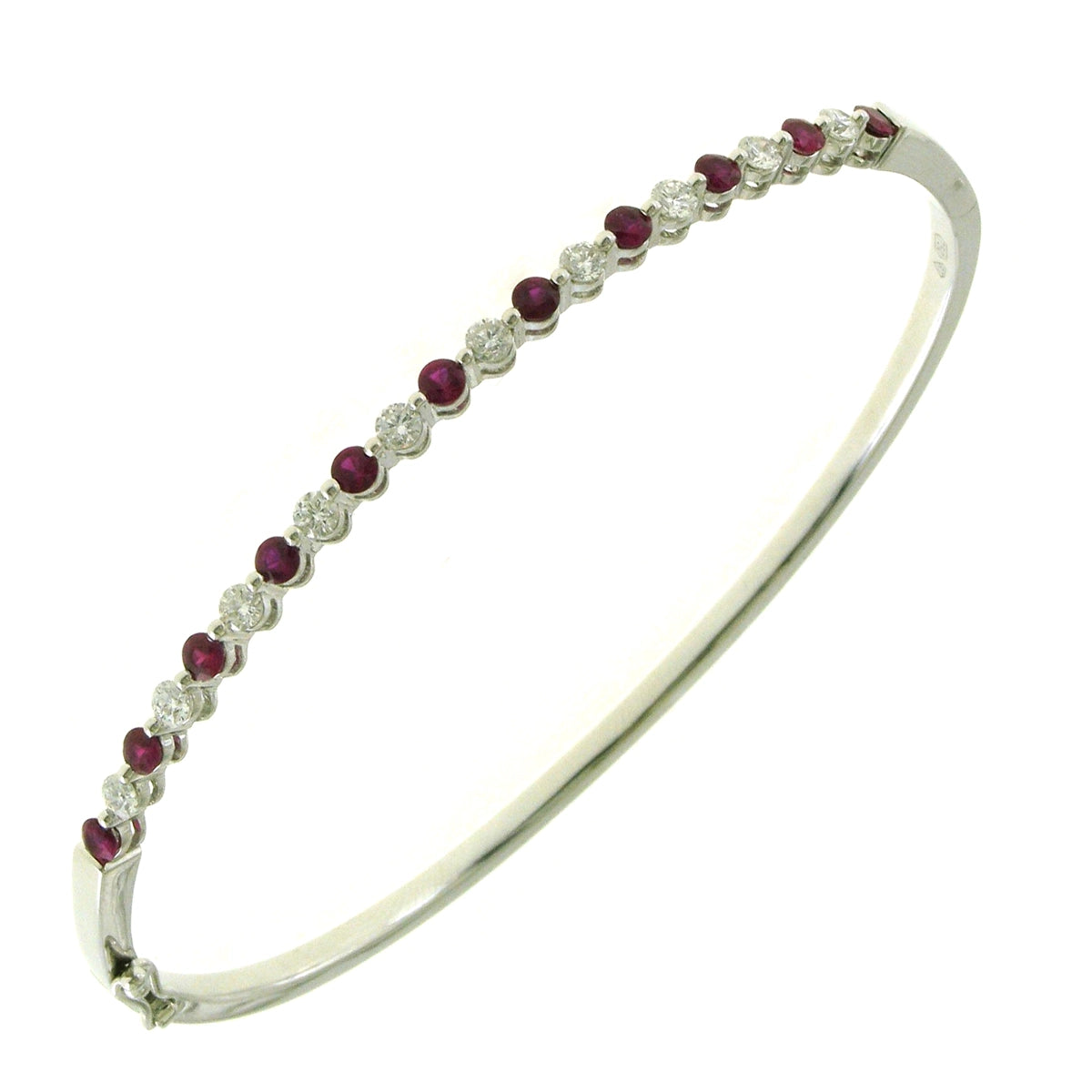 Women’s pearl bangle-18K White Gold Alternating Ruby and Diamond Bracelet