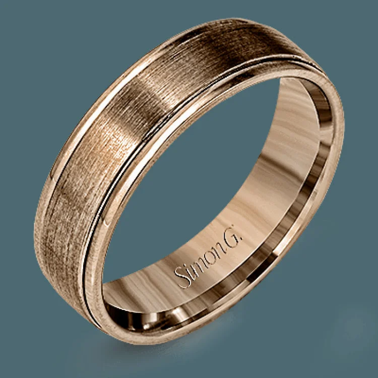 Women’s personalized engagement ring-A center of brushed platinum is encircled by twin ribbons of striking rose gold in this stunning men's contemporary two-tone wedding band.