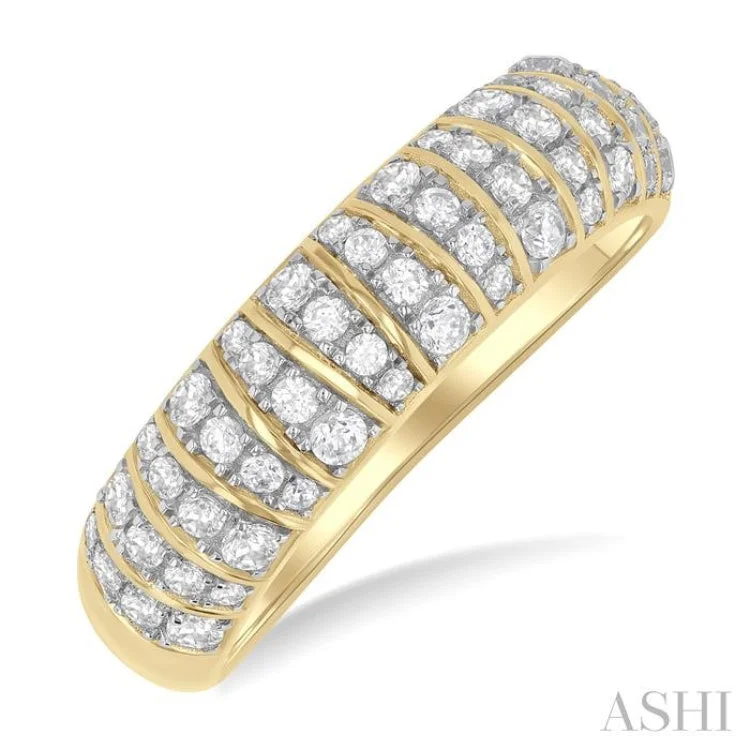 Women’s custom engagement ring-1/2 ctw Ribbed Dome Shape Round Cut Diamond Fashion Ring in 10K Yellow Gold