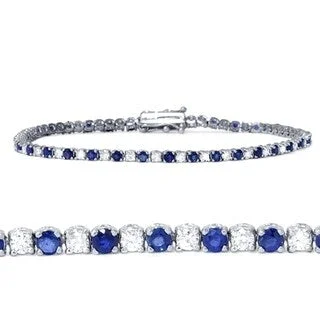 Women’s adjustable bangle-14K White Gold 2 ct Diamond & Blue Sapphire Tennis Bracelet 7"