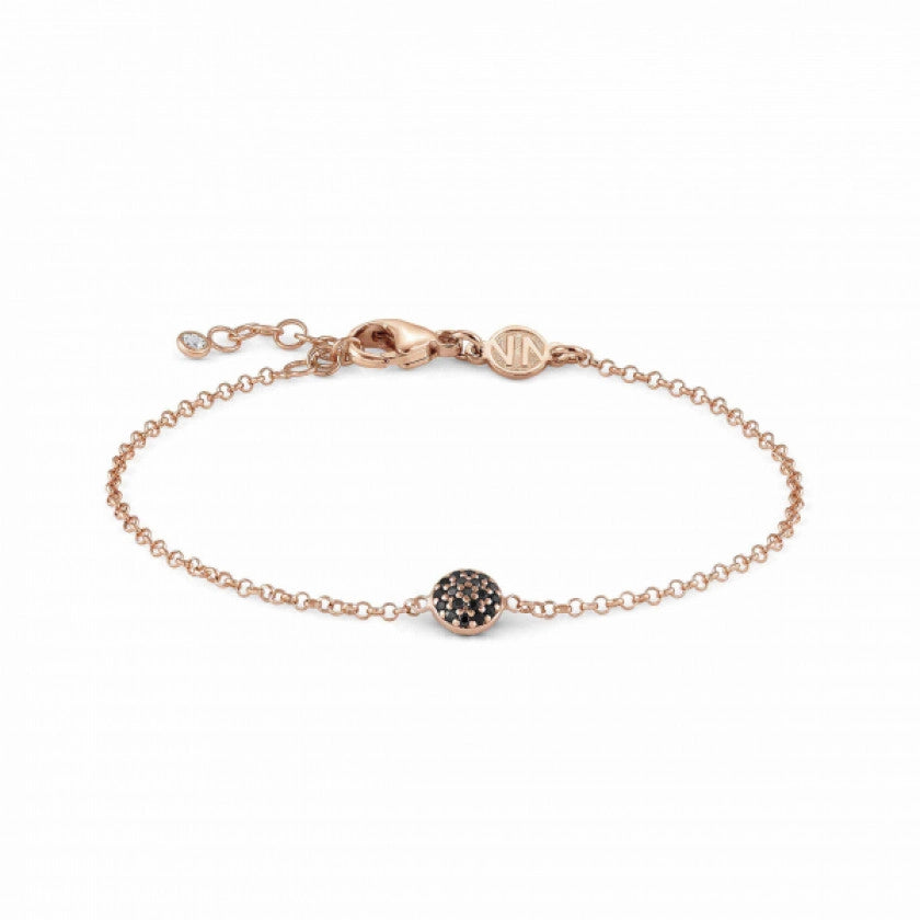 Women’s fashion-forward bracelet-Nomination Gioie Sterling & Rose Gold Plated Bracelet with Round Black CZ