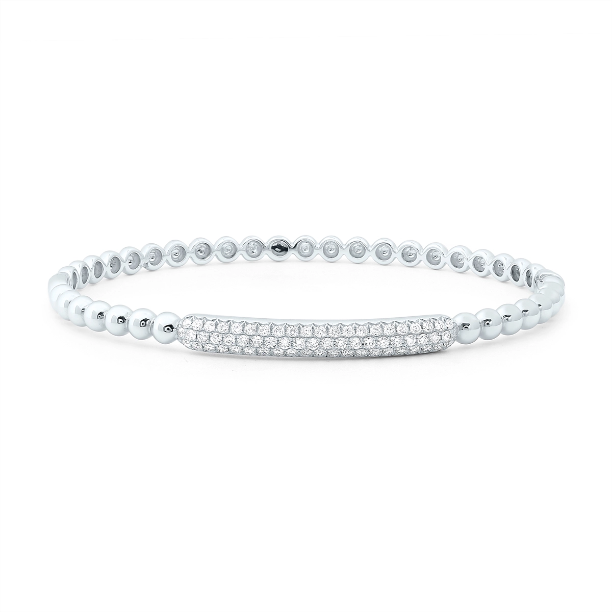 Women’s romantic gift bracelet-18K White Gold Pave Diamond Bangle Bracelet with Beads