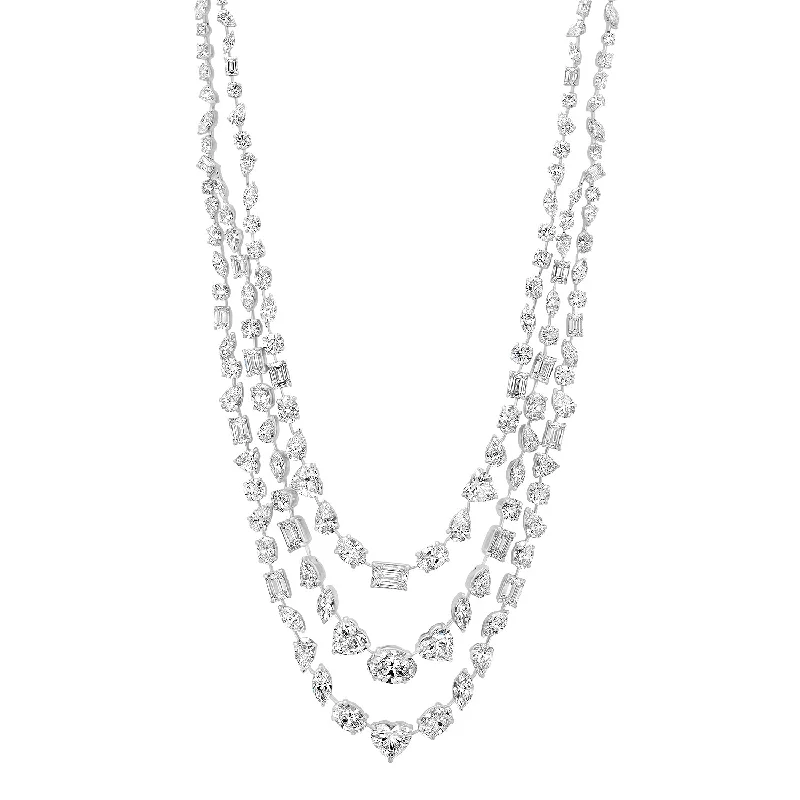 Women’s delicate necklace-Lab Grown Mega Mixed Shape Layered Diamond Tennis Necklace