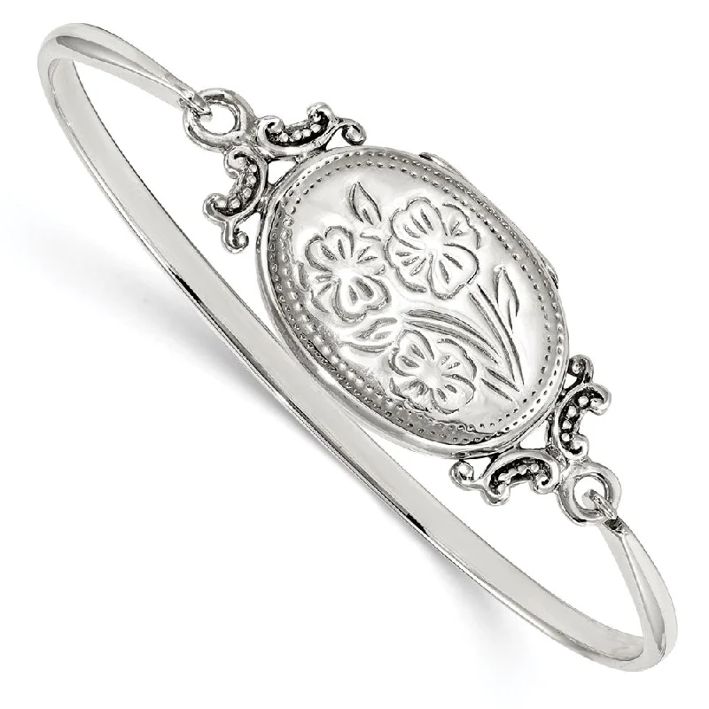 Women’s multi-layer bracelet-Sterling Silver Floral 26mm Locket Bangle Bracelet-WBC-QB1132