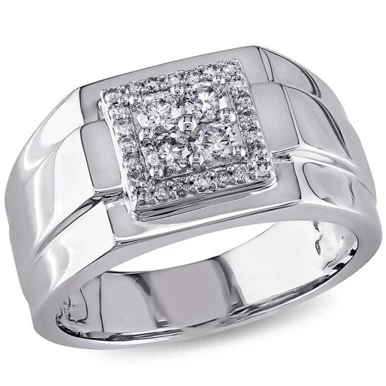 Women’s custom engagement ring with engraving-Original Amour White Square 1/2 CT Diamond Men's Ring