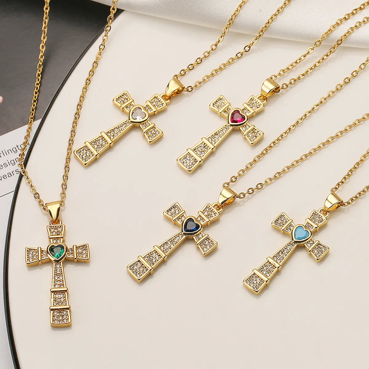 Women’s pearl drop necklace-Ins Style Cross Copper Plating Inlay Zircon 18k Gold Plated Pendant Necklace