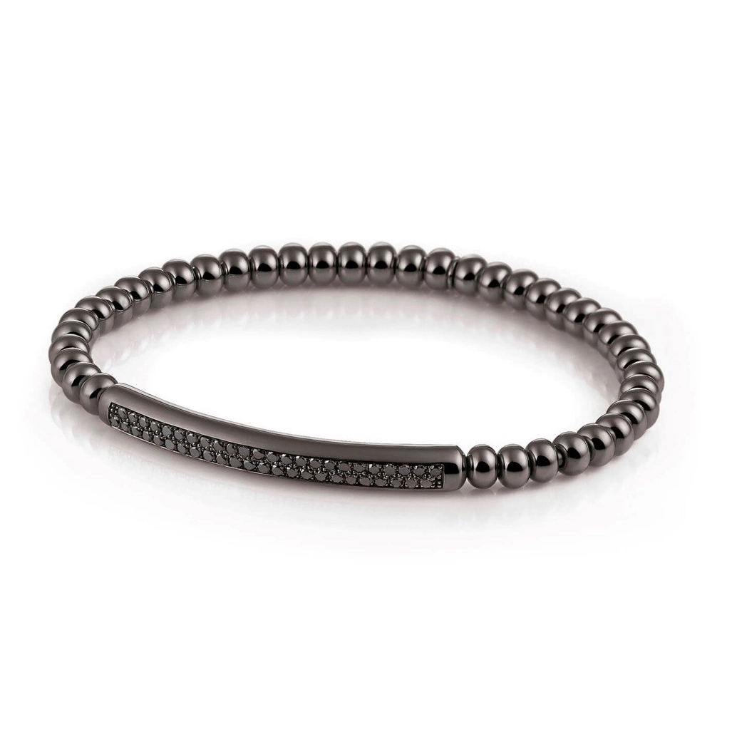 Women’s crystal bracelet-Hulchi Belluni 18K White Gold and Black Rhodium Stretch Bracelet with Black Diamond Bar