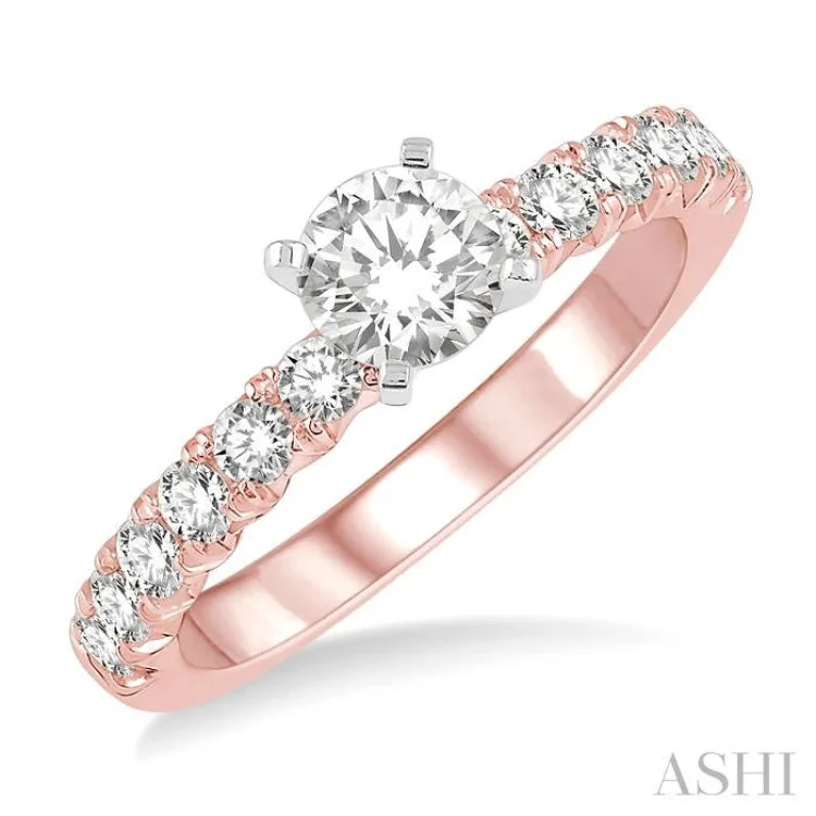 Women’s multi-stone engagement ring-1/2 ctw Round Cut Diamond Semi-Mount Engagement Ring in 14K Rose And White Gold