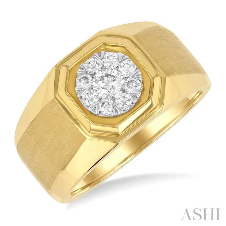 Women’s unique engagement ring-1/2 ctw Octagonal Shape Lovebright Round Cut Diamond Men's Ring in 14K Yellow and White Gold