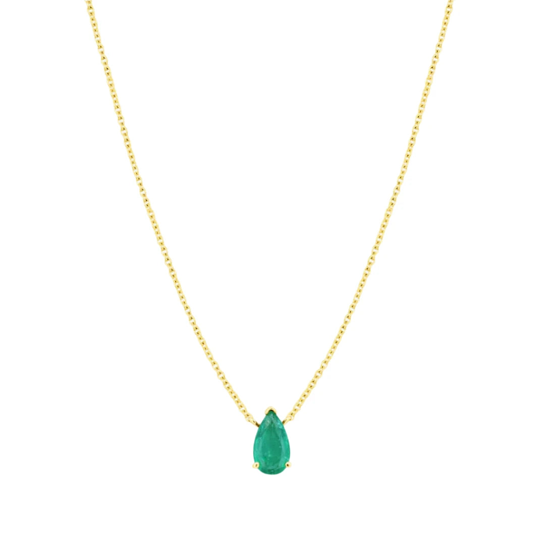 Women’s elegant drop necklace-Solitaire Pear Shaped Emerald Necklace