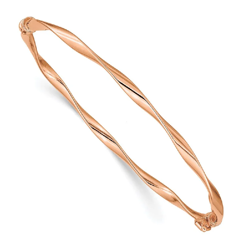 Women’s elegant gold bracelet-14k Rose Gold Polished Twisted Hinged Bangle Bracelet-WBC-DB621