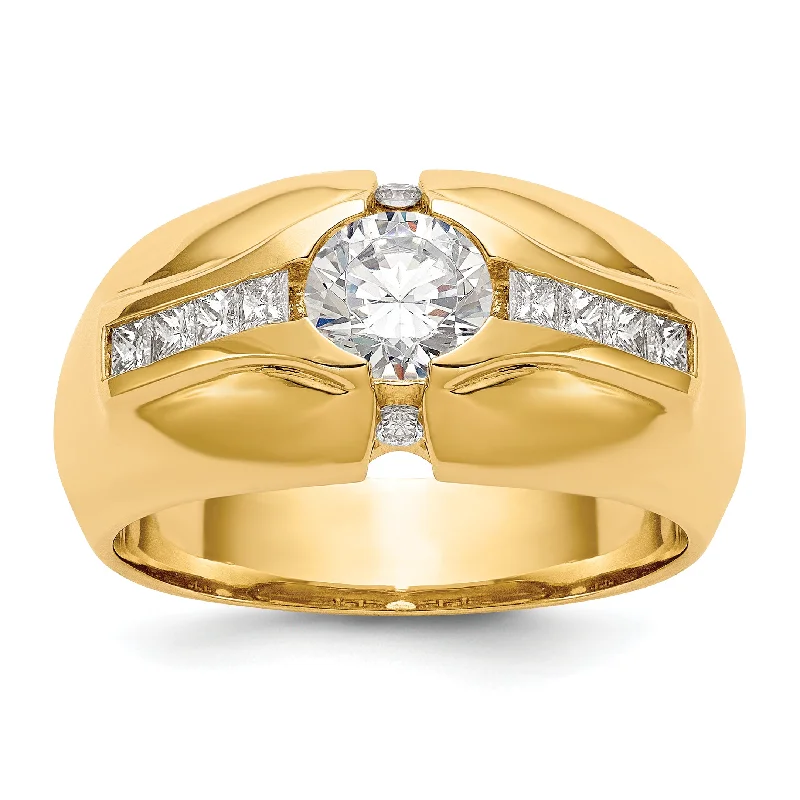 Women’s modern engagement ring-0.45ct. CZ Solid Real 14K Men's Semi Mount Wedding Band Ring