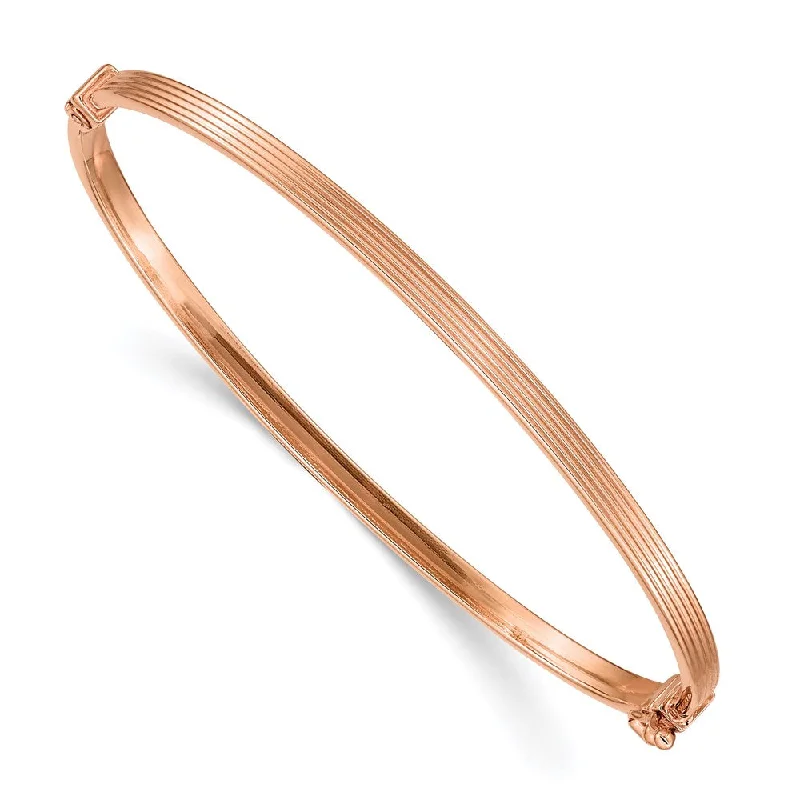 Women’s custom gold bracelet-14k Rose Gold Polished Textured Hinged Bangle Bracelet-WBC-DB628