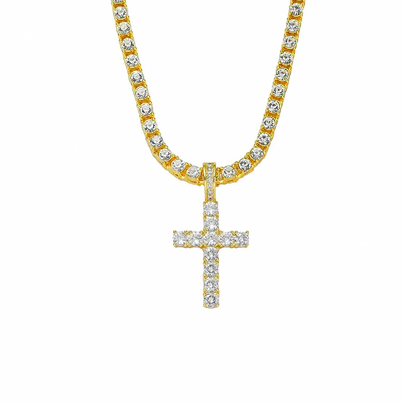 Gold (Cross)-0.4 * 50cm Single Row Diamond Watch Buckle Necklace