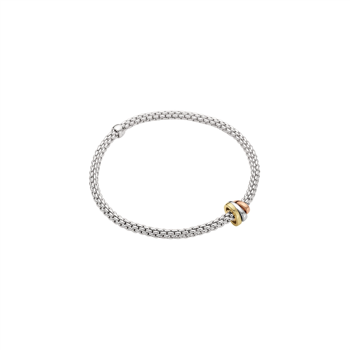 Women’s festival bracelet-Fope 18K White Gold Prima Collection Bracelet with Yellow, Rose & White Gold Rondels, Small Size