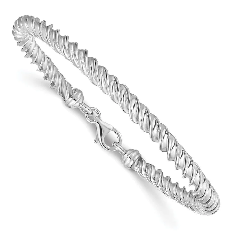 Women’s silver bracelet-Sterling Silver Rhodium-plated 5mm Twisted 7inch Bracelet-WBC-QB1090-7