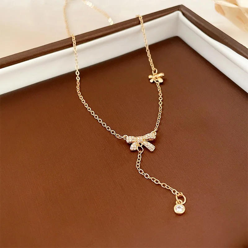 1# Necklace-Gold-Micro-Inlaid Bow