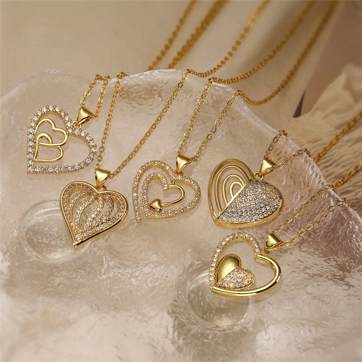 Women’s gemstone pendant necklace-Ig Style Simple Style Heart Shape Copper Plating Inlay Zircon Gold Plated Pendant Necklace