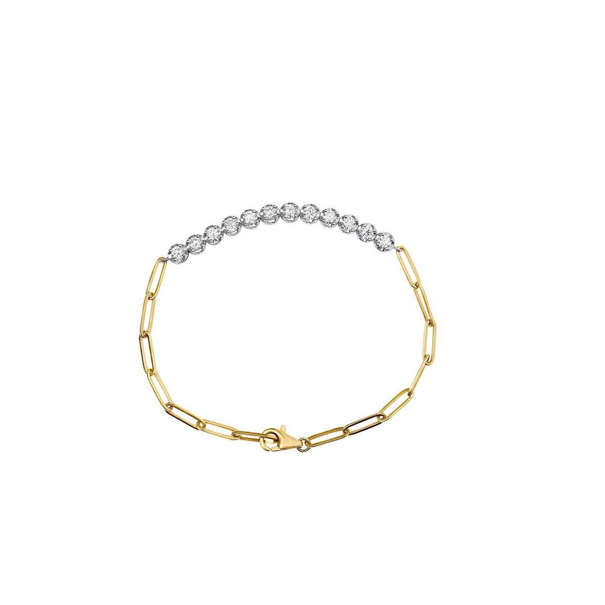 Women’s chic bracelet-14K Yellow and White Gold Diamond Paperclip Chain Bracelet