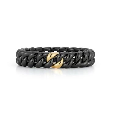 Women’s colorful bracelet-Roberto Demeglio Black Ceramic Stretch Link Bracelet with 18K Yellow Gold Link