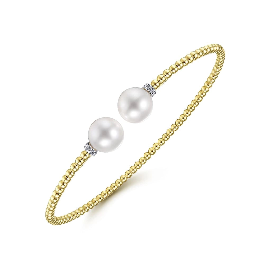 Women’s silver chain bracelet-14K Yellow Gold Pearl and Diamond Cuff Bracelet