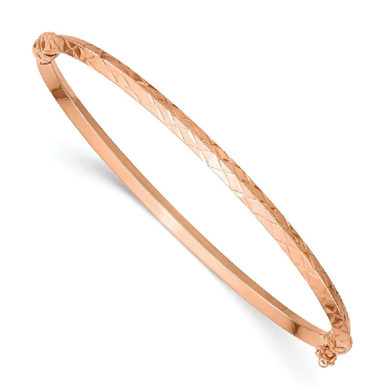 Women’s diamond bracelet set-14k Rose Gold Polished Diamond-cut Hinged Bangle Bracelet-WBC-DB642