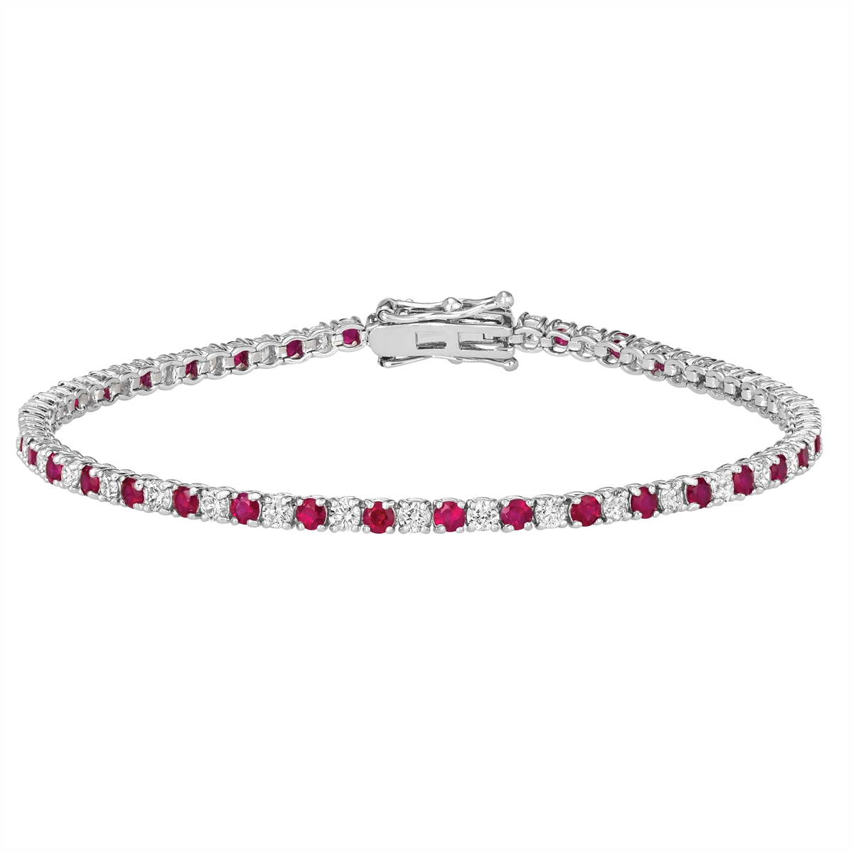 Women’s bohemian bangle-14K White Gold Diamond and Ruby Bracelet