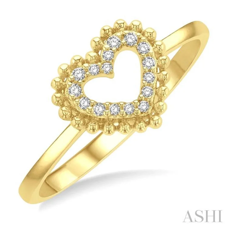 Women’s custom engagement ring-1/10 ctw Petite Heart Round Cut Diamond Stackable Fashion Ring in 10K Yellow Gold