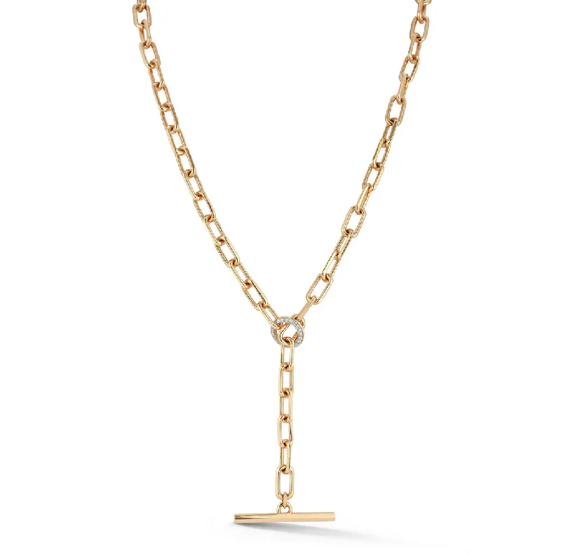 Women’s custom necklace-Saxon Gold & Diamond Chain Link Necklace with Toggle Closure