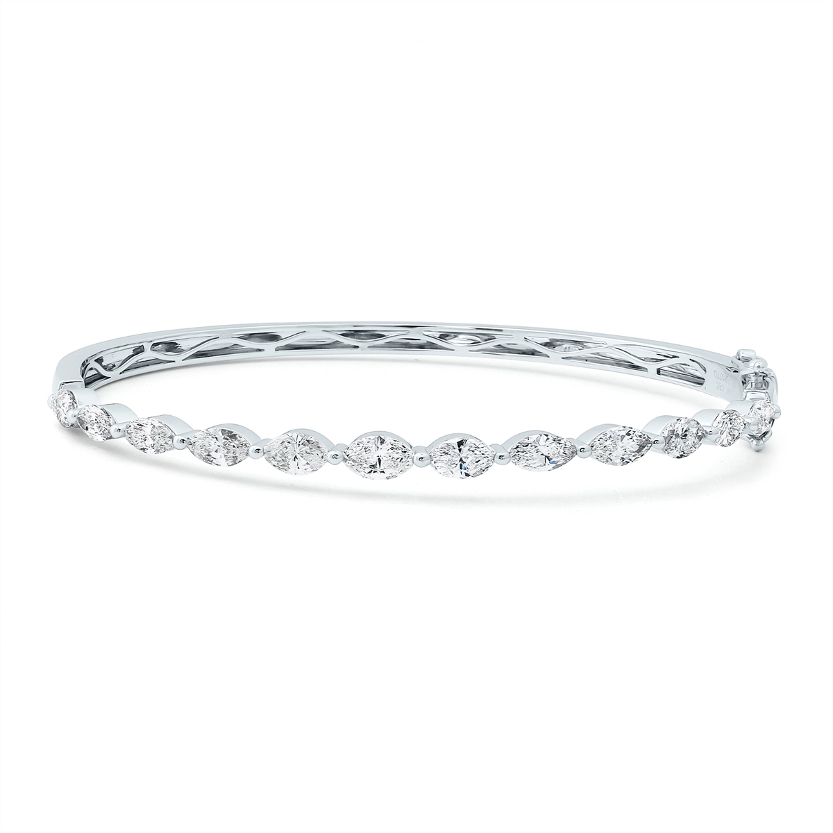 Women’s trendy bracelet-14K White Gold East/West Marquise Diamond Hinged Bangle Bracelet