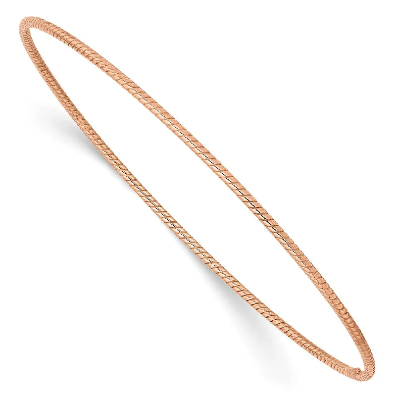 Women’s sophisticated bracelet-14k 1.5mm Rose Gold Textured Slip-on Bangle Bracelet-WBC-DB542